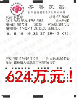 彩民早饭剩下2元零钱中624万 凭"第一感觉"中奖